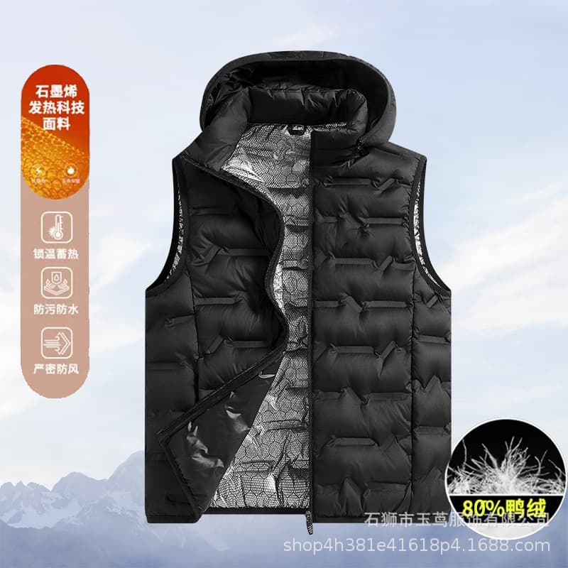 Down vest new national standard 80% duck down graphene warm detachable hood unisex lightweight casual versatile