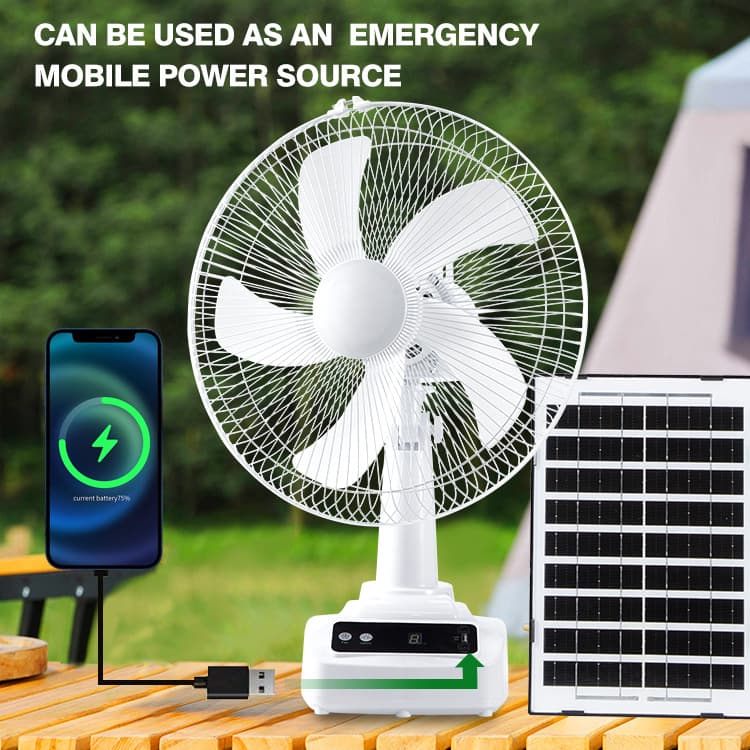 Export Electric Fan, 12-inch Solar Fan, AC/DC Charging with Light, Long Battery Life, Remote, USB Touch Control