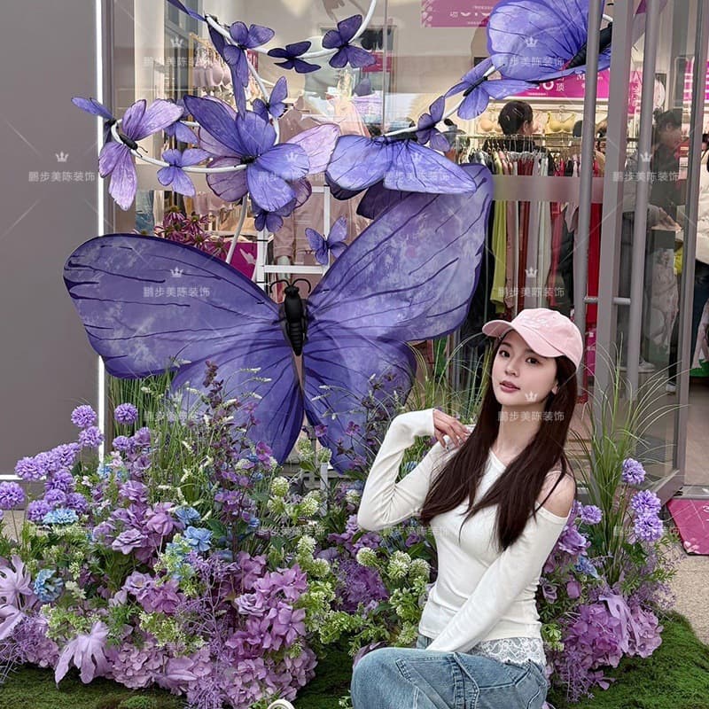 Simulated Large Butterfly Decoration for Shopping Mall Display, Purple Butterfly Props Hanging Ornament for Window Scene Setup