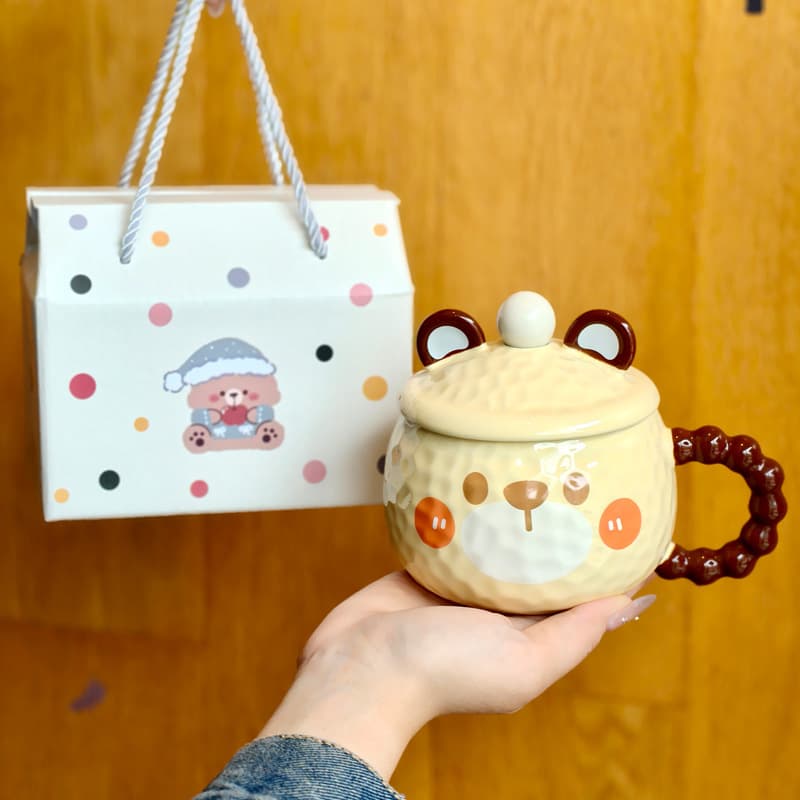 Birthday gift for girls Fufu cute bear ceramic mug with lid couple best friend gift box