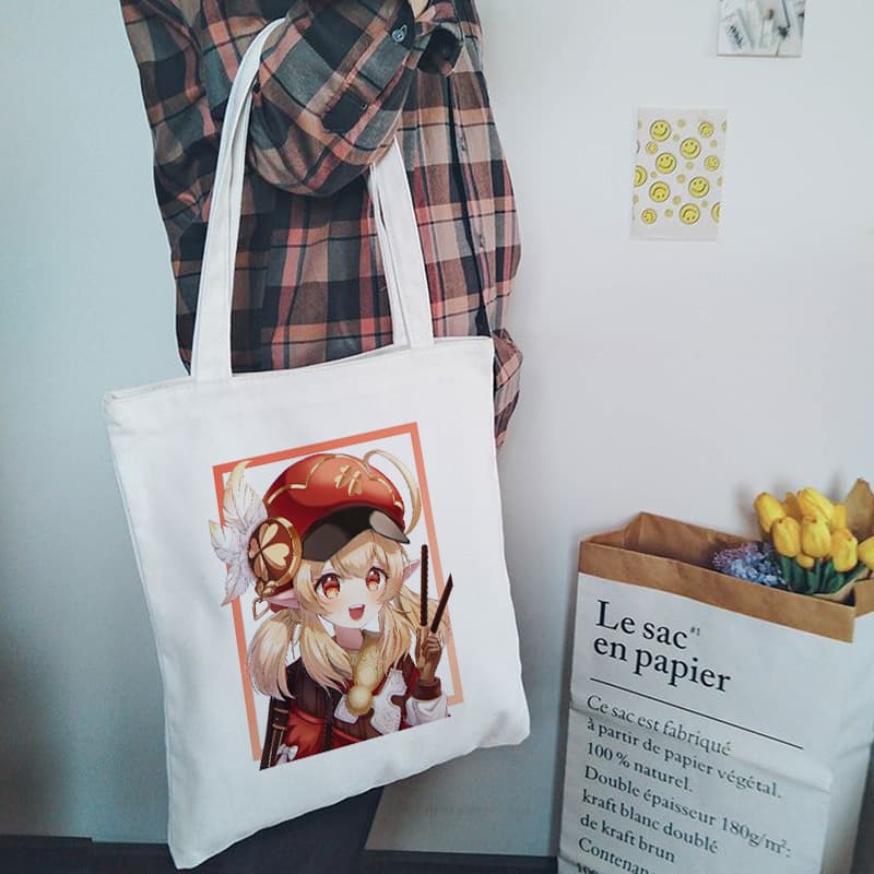 Genshin Impact Qiqi Print Canvas Bag Harajuku Shoulder Bag Fashion Tote Bag Shopping Bag