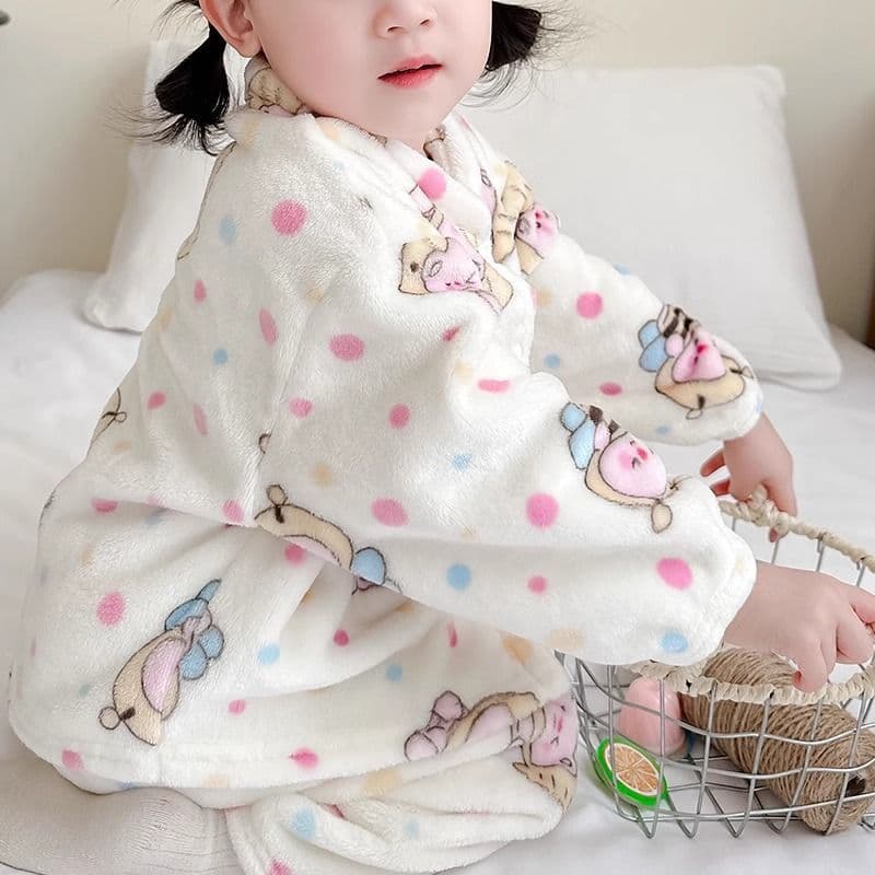 Baby Flannel Pajamas for Boys and Girls Autumn/Winter Kids Coral Fleece Homewear Set Girls Thick Warm Winter
