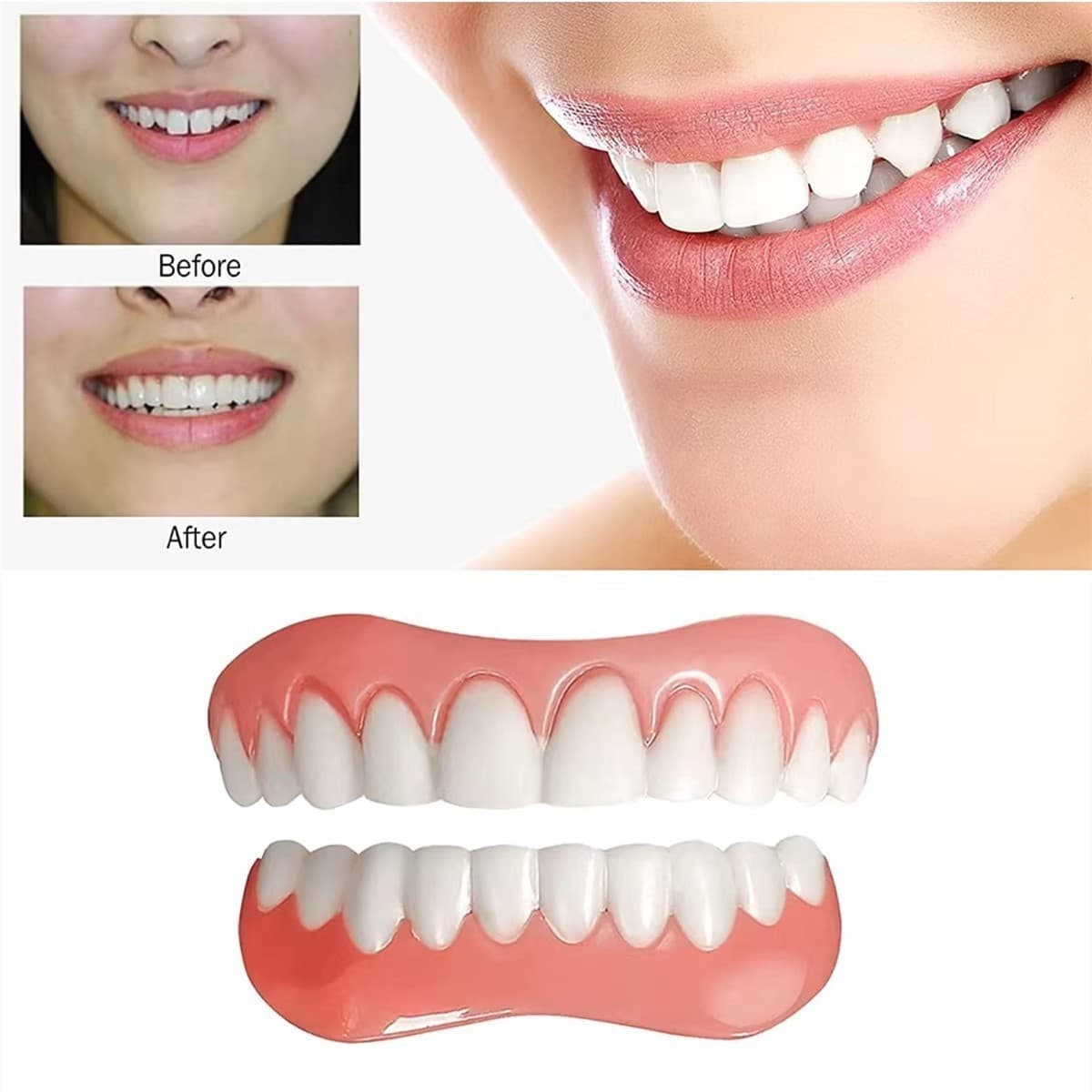 Instant Smile Upper and Lower Silicone Fake Teeth Dental Veneers Smile Denture Trays