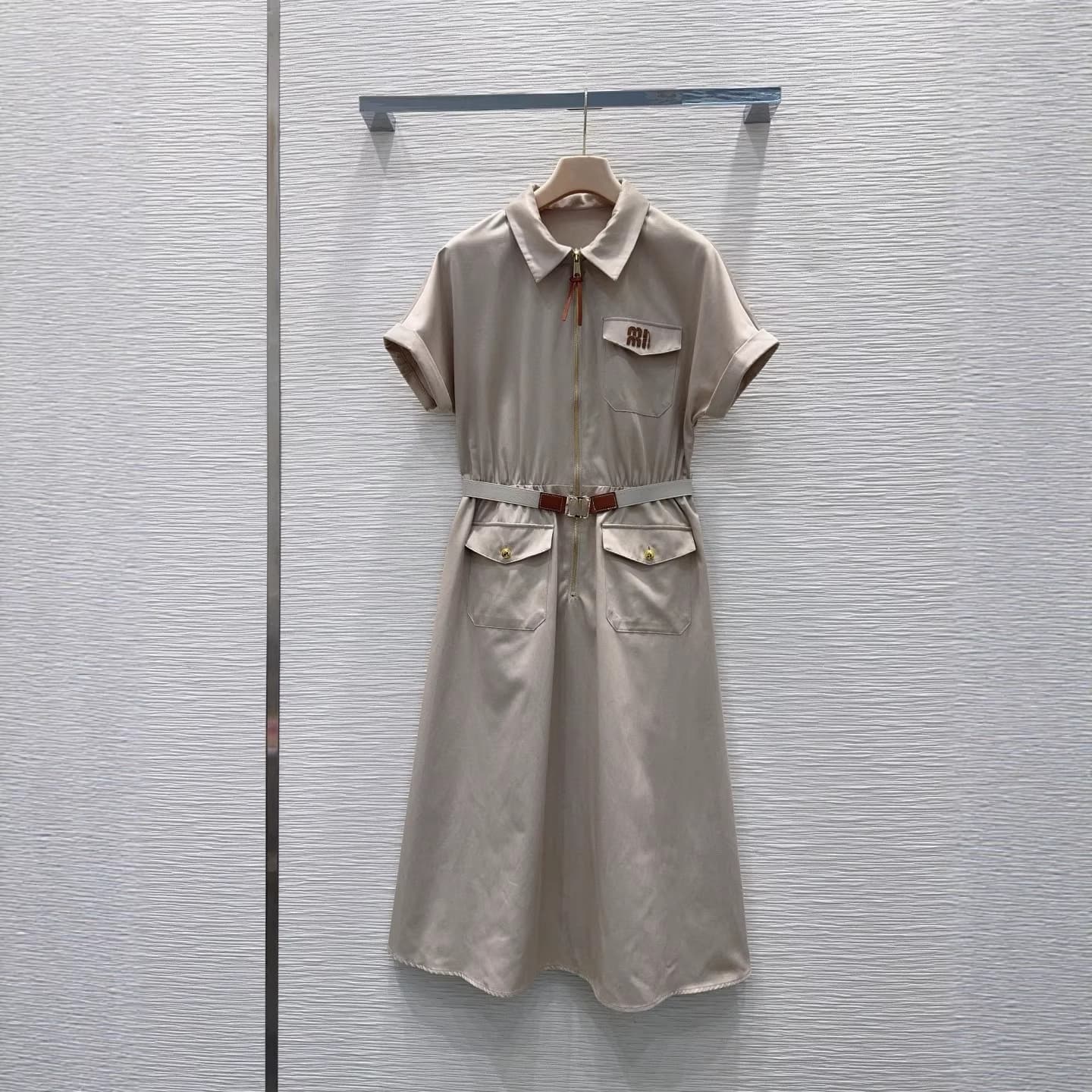 Shenzhen Nanyou high-quality half-zip lapel with belt waist mid-length slim and versatile dress