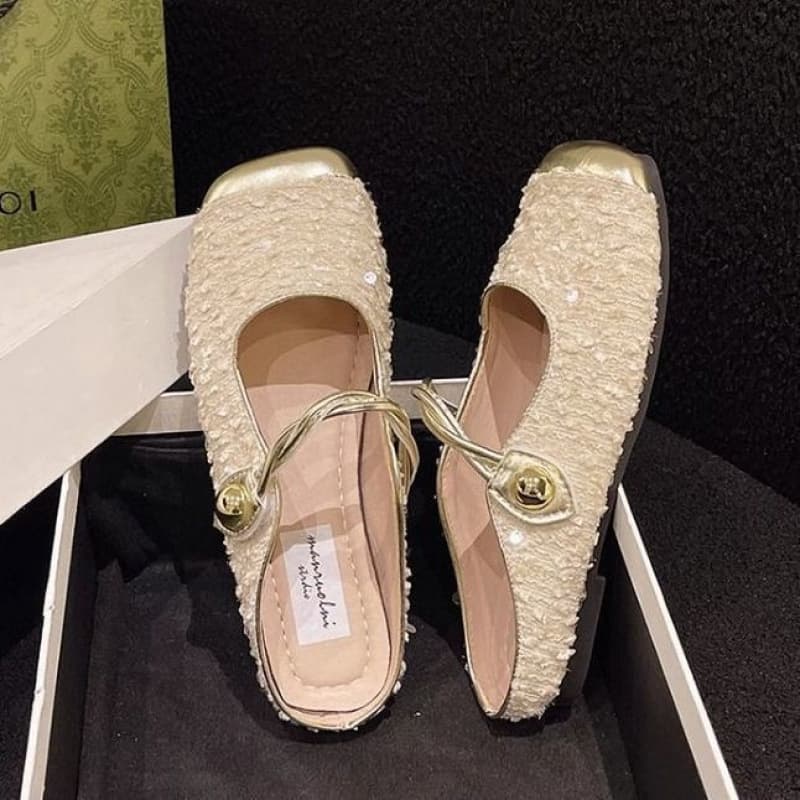 Large size women's shoes sequined toe half slippers for outer wear new style sandals gentle Mary Jane evening slippers 42