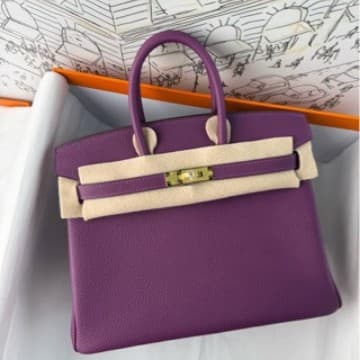 Handmade wax thread togo pebbled cowhide Birkin bag sea anemone purple women's bag tote bag handheld Kelly bag bridal bag
