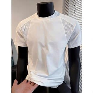 Men's Short Sleeve T-Shirt, Summer Trendy Ribbed Short Sleeve T-Shirt, Breathable Oversized Quick-Dry Cool Touch T-Shirt