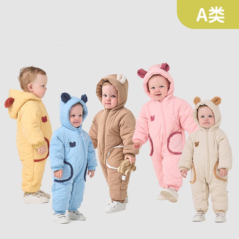 Baby Winter Thick Thermal Romper Newborn Woven Crawling Suit Toddler Outdoor Wear Infant Clothing Cross-Border