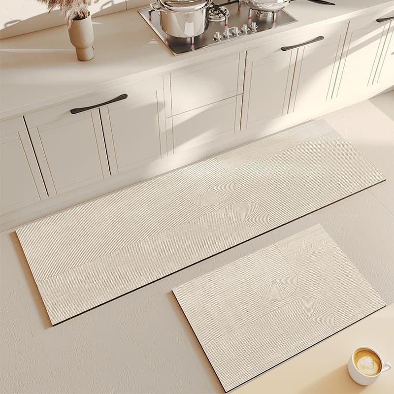 Wabi-Sabi Kitchen Water-Absorbing Floor Mat, Restaurant-Specific Durable and Stain-Resistant Foot Mat, Simple Line Soft Diatomite Floor Mat