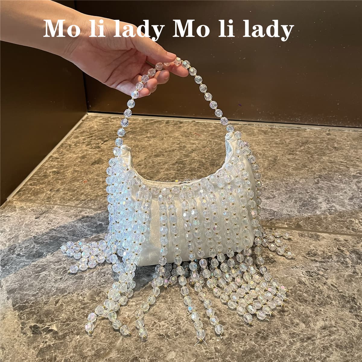Niche Design French Elegant Versatile Handmade Beaded Handbag Tote Bag Tassel Bag Evening Bag for Women