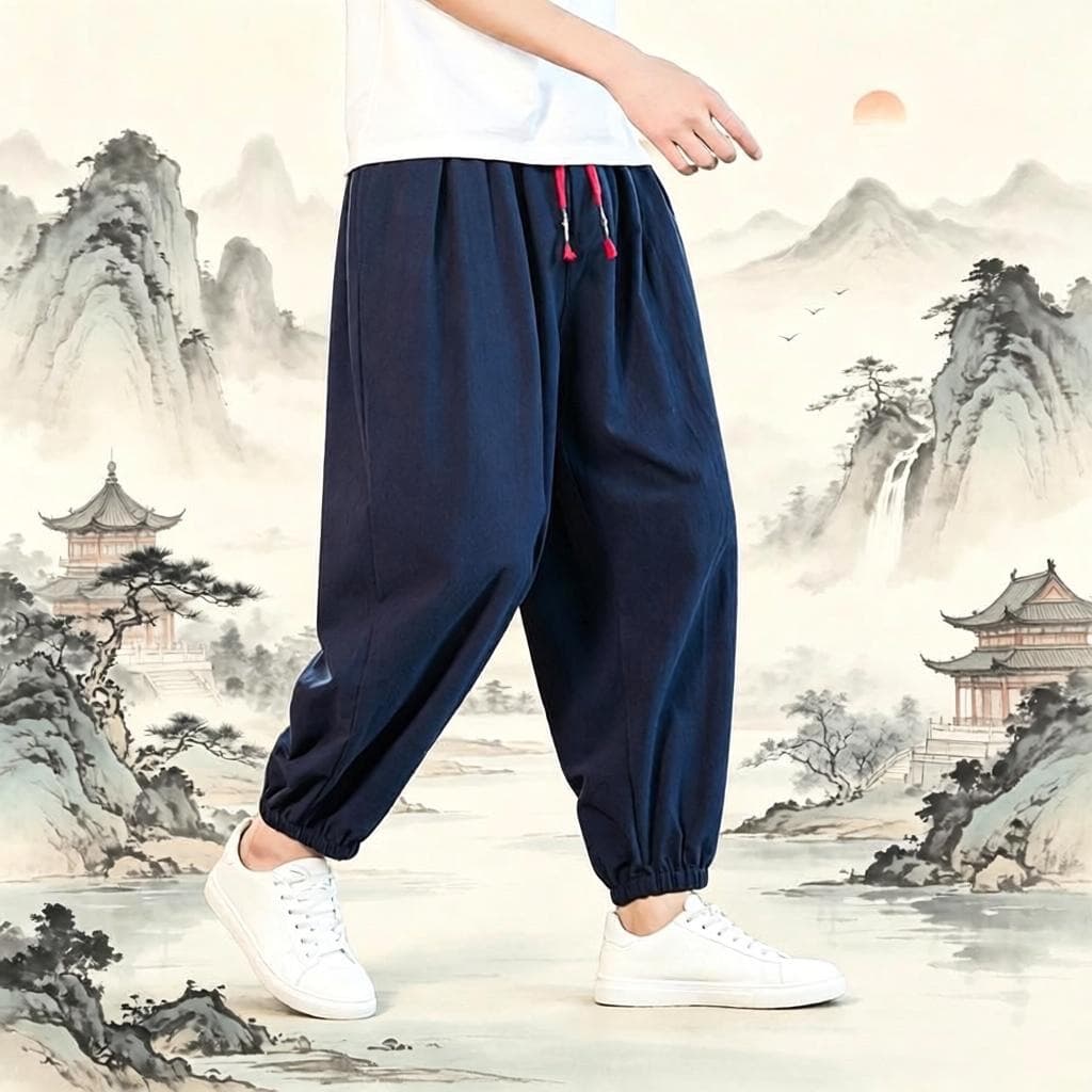 2026 Chinese Style Men's Pants, Summer Cotton Linen Loose Cropped Pants, Casual Plus Size, Tapered Linen Pants