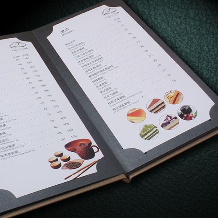 Leather-bound Insert Menu with Price List, Customizable for Drinks and Dishes, Pinned as Loose-leaf Menu