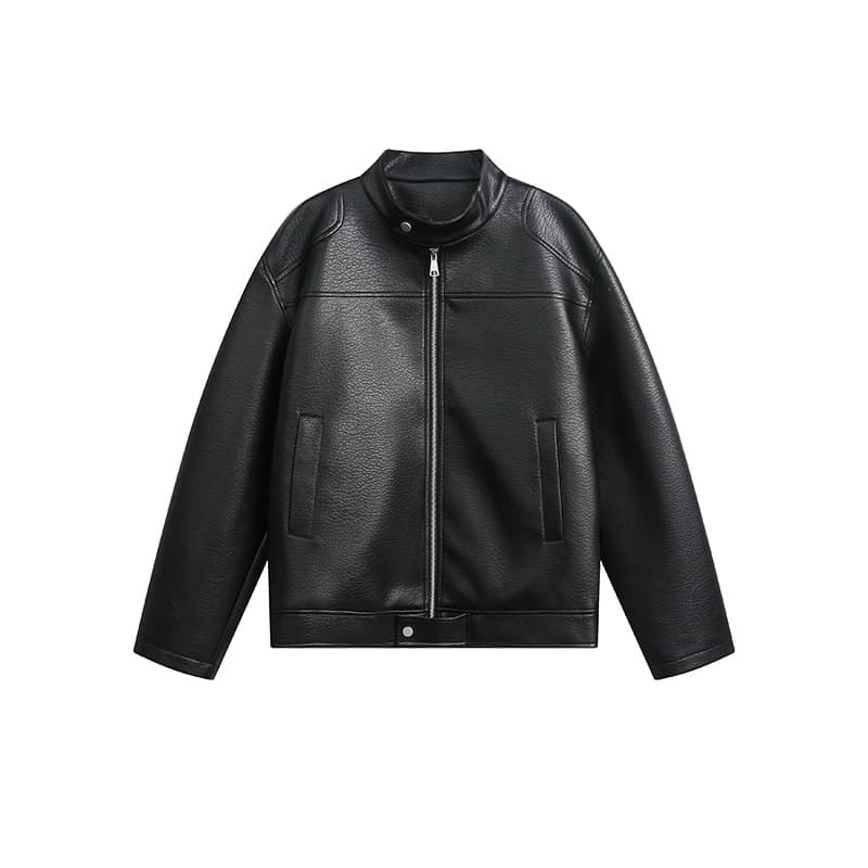 American Retro Short Loose Stand Collar Motorcycle Leather Jacket for Men Spring Casual Stylish PU Leather Coat