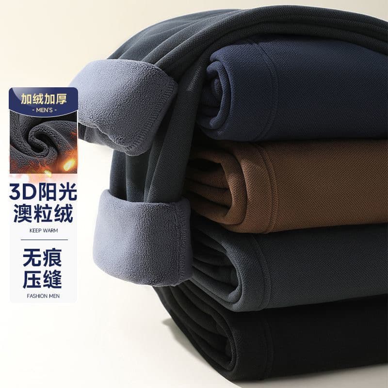 [Extra Thick Windproof Pants] Autumn/Winter Warm Sweatpants Men's Cold-Resistant Fleece-Lined Thickened Casual Sport Pants Long Pants