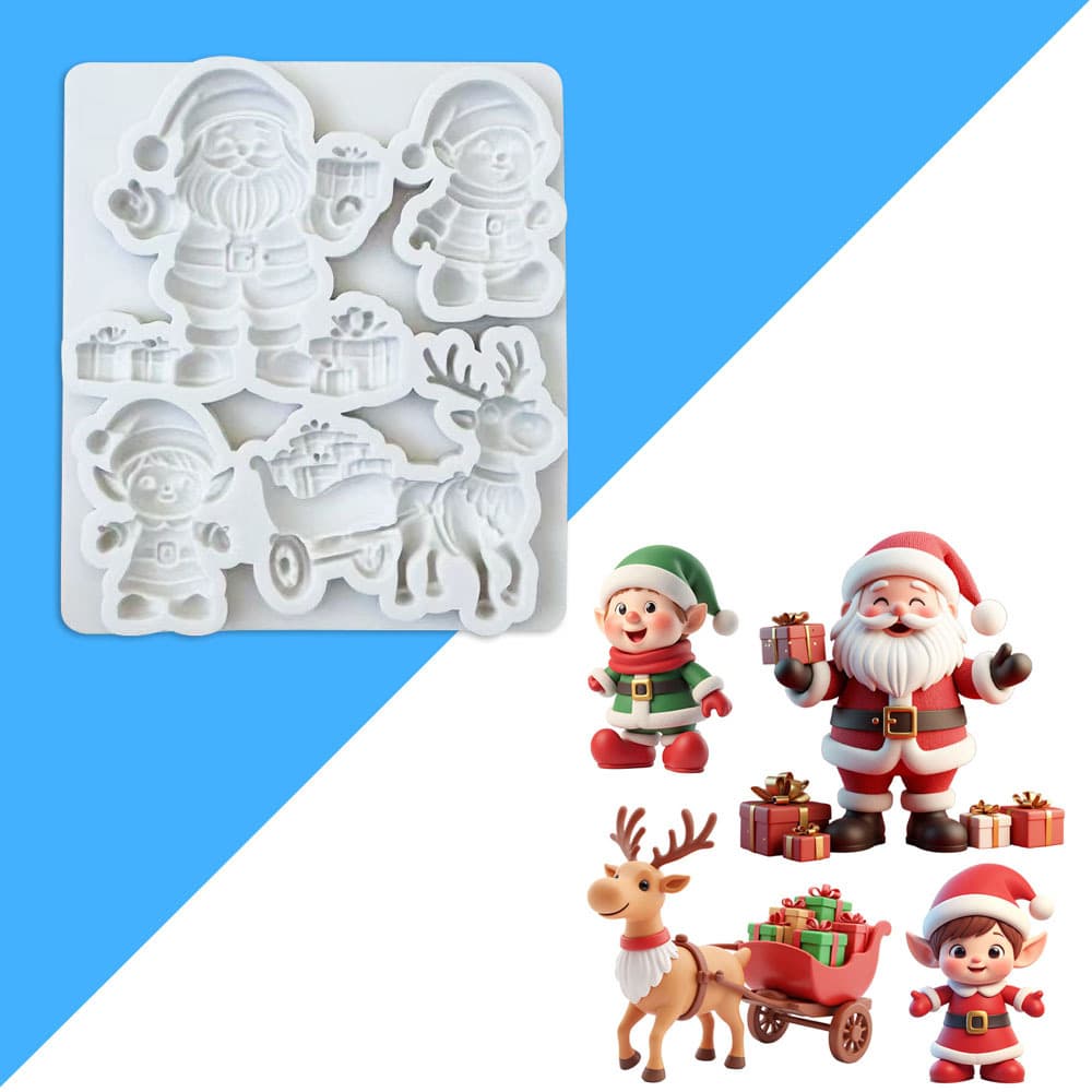 2025 Christmas Fondant Silicone Mold Santa Claus Reindeer Pulling Car Chocolate DIY Baking Mold