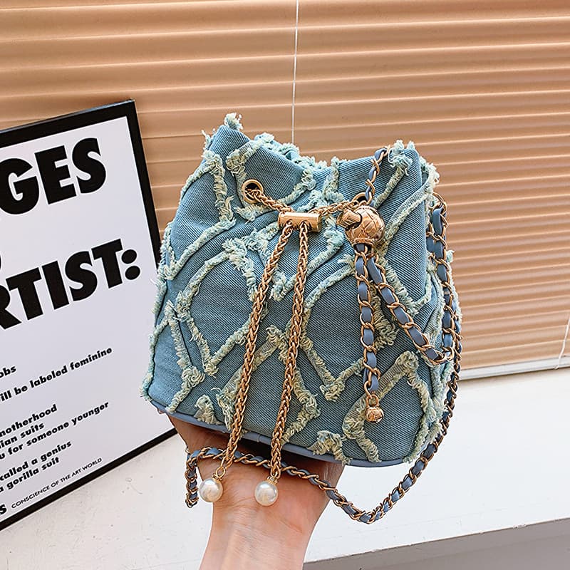 Niche design bags for women 2026 new fashionable denim chain shoulder crossbody bag high-end bucket bag