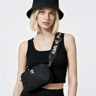 Karl Lagerfeld Cartoon Print Nylon Crossbody Bag for Women, Fashionable Mini Shoulder Bag, Versatile Style