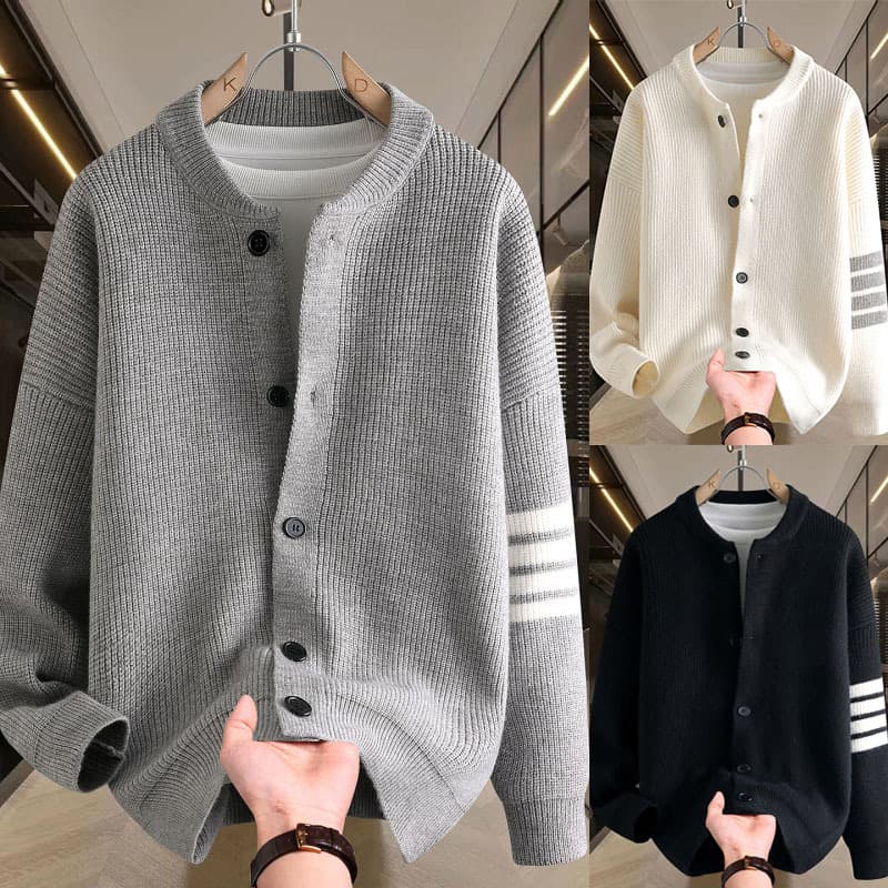 Cardigan Knit Sweater Men Four-Stripe Pattern Premium Autumn Winter Pullover Old Money Style Wholesale for Export