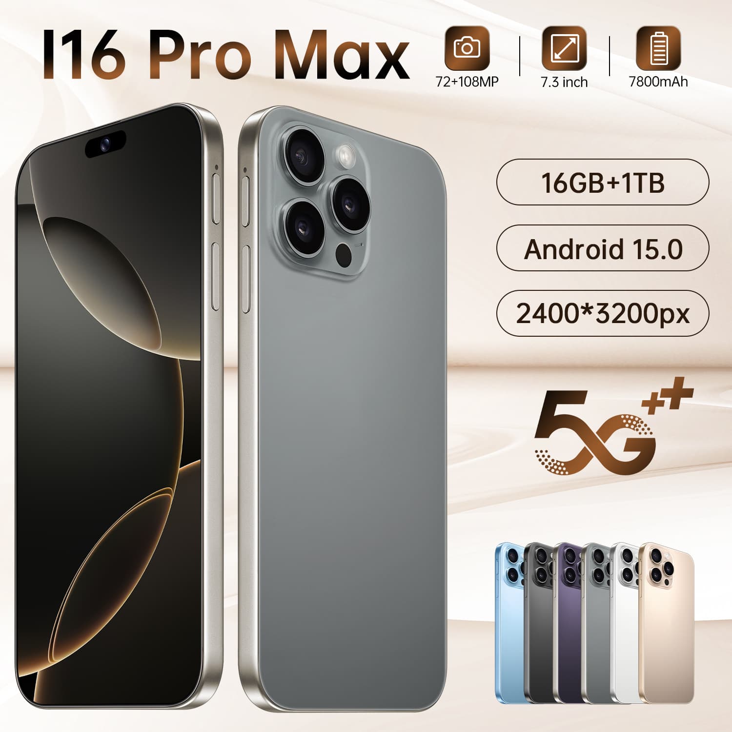 i16 Pro Max Cross-Border Phone 7.3-Inch Large Screen 3+16GB True 4G Android 10 Smartphone Manufacturer