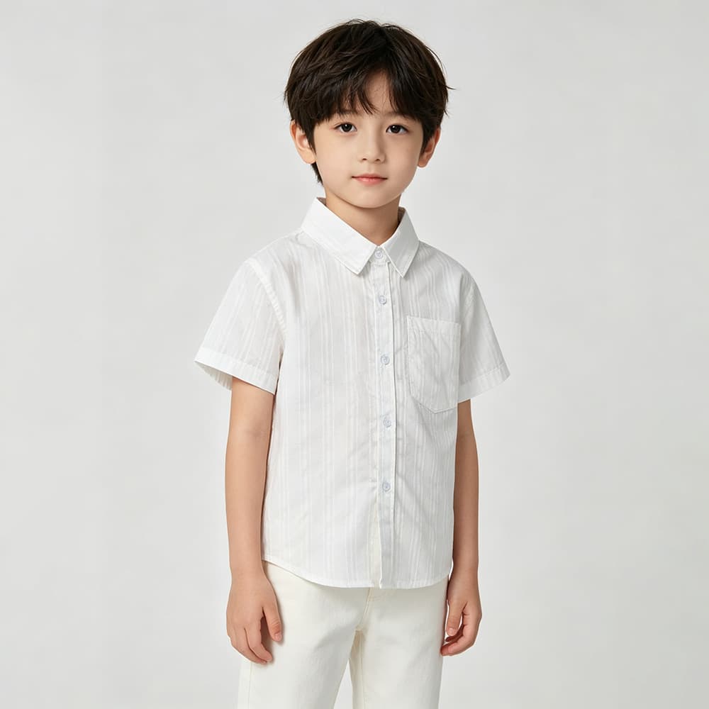 Beiduoha Kids Summer Short Sleeve Casual Notch Collar Top for Boys and Girls, Middle and Big Kids Family Matching Solid Color Shirt