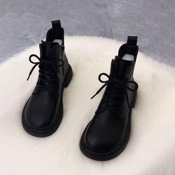 2024 Autumn/Winter New Fashion Martin Boots for Women Chunky Heel British Style Fleece Lining Maillard Height Increase Platform Short Boots