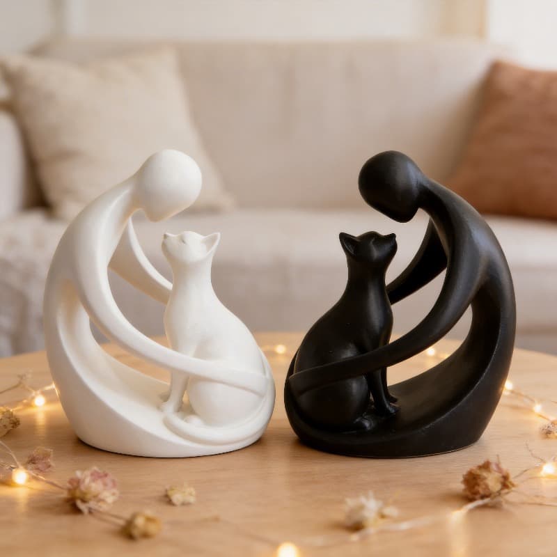 Cross-border new product 3D printed human and cat sculptures modern abstract desktop ornaments decorative toys for pet lovers
