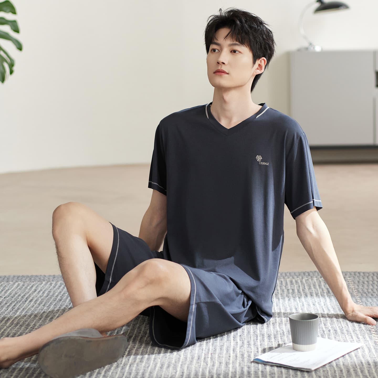 2026 New Modal Pajama Set for Men, Summer Thin Short Sleeve, Cooling, Plus Size, Home Wear Suit