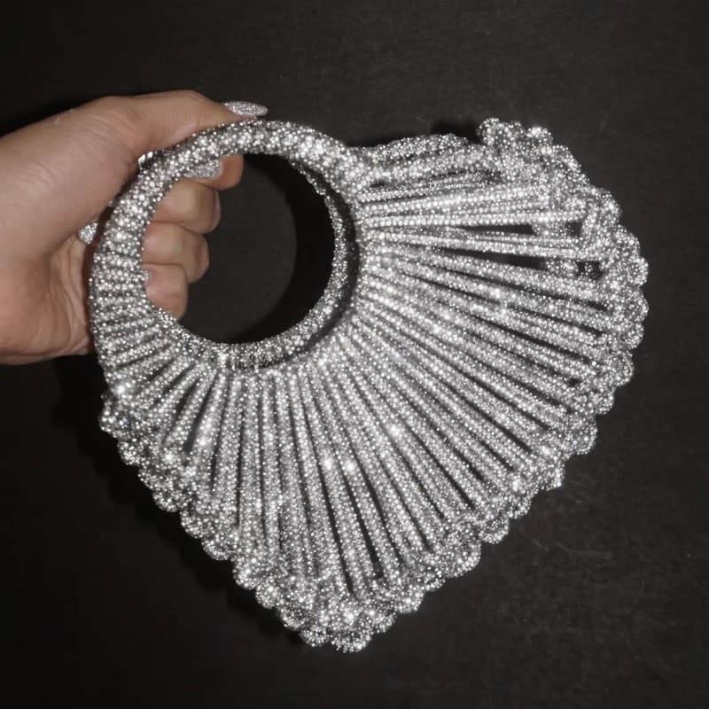 Shenglu Niche High-End Vintage Fashion Creative Silver Heart Rhinestone Handbag Women's Light Luxury