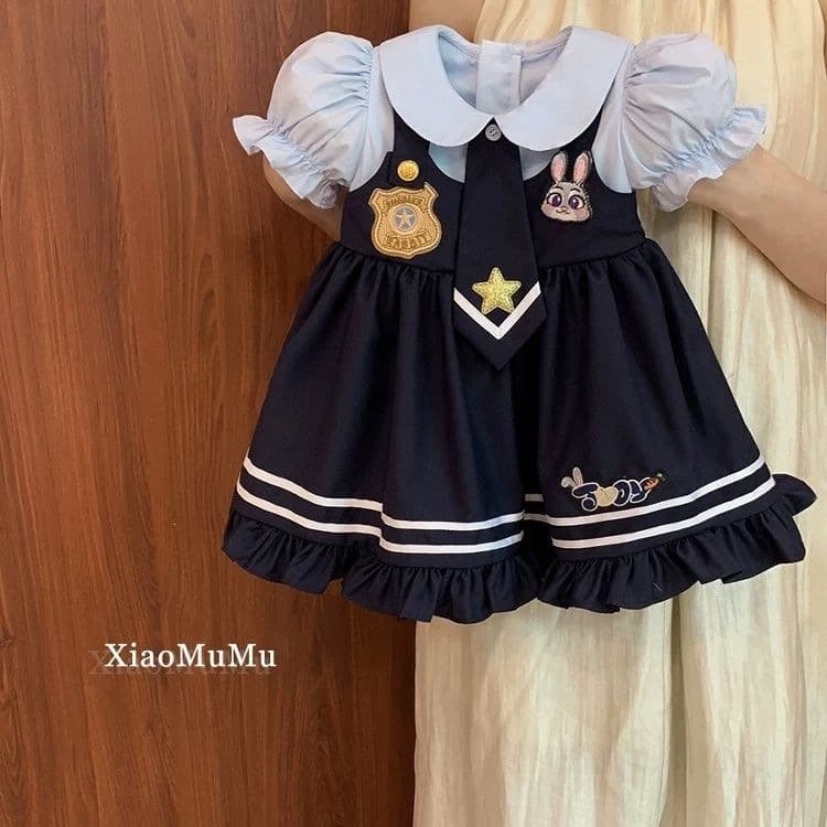 Dress Girls Lolita Princess Dress Fashionable 2026 New Summer Little Girl Baby Rabbit Police Officer Dress