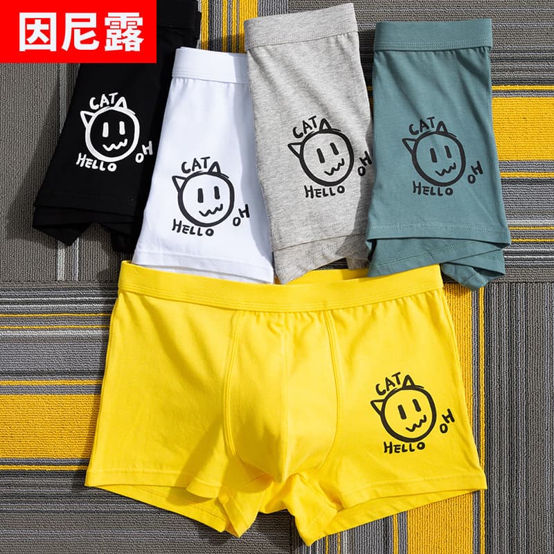 Men's underwear pure cotton boxer briefs autumn breathable cartoon boys cute ins personality trendy boxer briefs wholesale