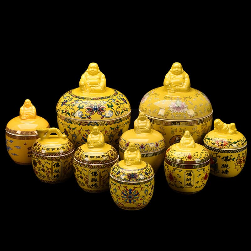 Buddha Jumps Over the Wall Colored Pot, Restaurant and Food Company Stewing Jar, Yellow Lid Jar, Hotel Supplies