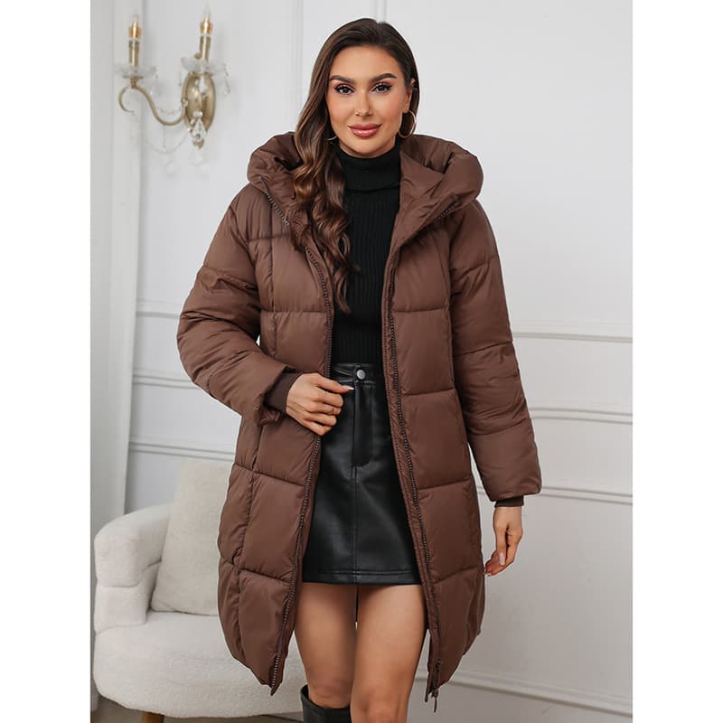 2024 European and American Cross-Border New Long Knee-Length Down Cotton Jacket Korean Style Slim Minimalist Hooded Coat Trendy