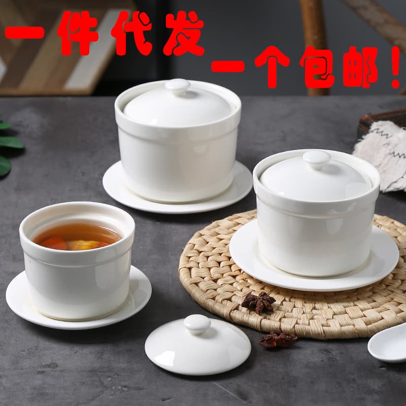 Hotel and restaurant 4-inch ceramic stew pots with lids, thickened and durable for steaming rice and soup