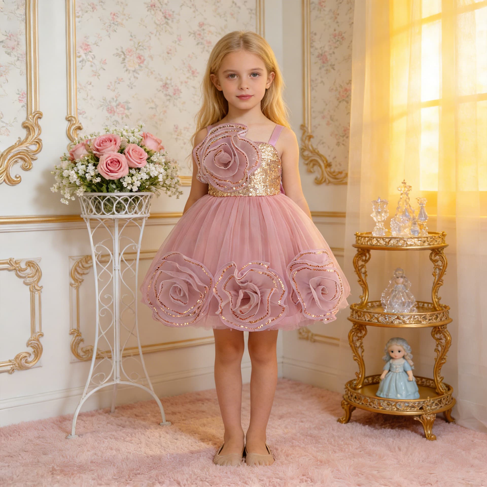 Girls' Foreign Trade Princess Dress, Middle Child Floral Dress, Girls' Party Dresses