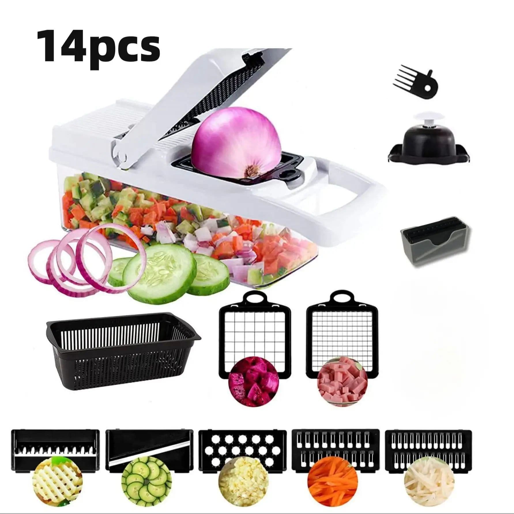 14pcs Vegetable Cutter ABS Kitchen Gadget, Black and White Box Vegetable Slicer