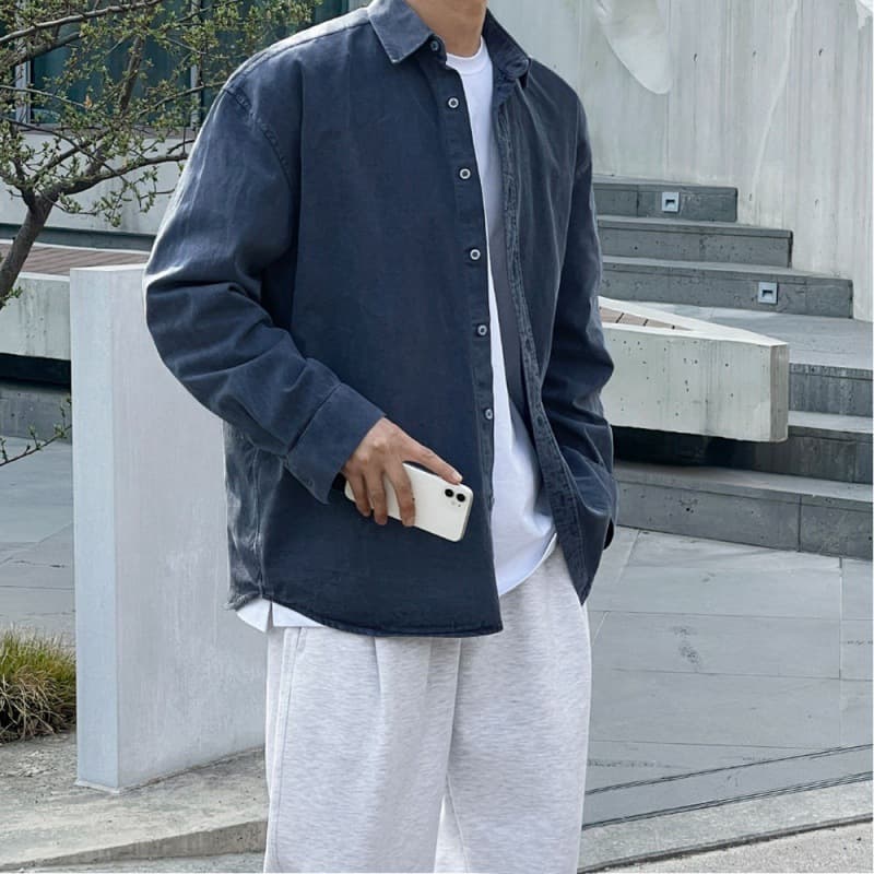 MYQ Washed Denim Shirt Men Long Sleeve Autumn New Loose Casual Top Korean Style Denim Shirt Jacket