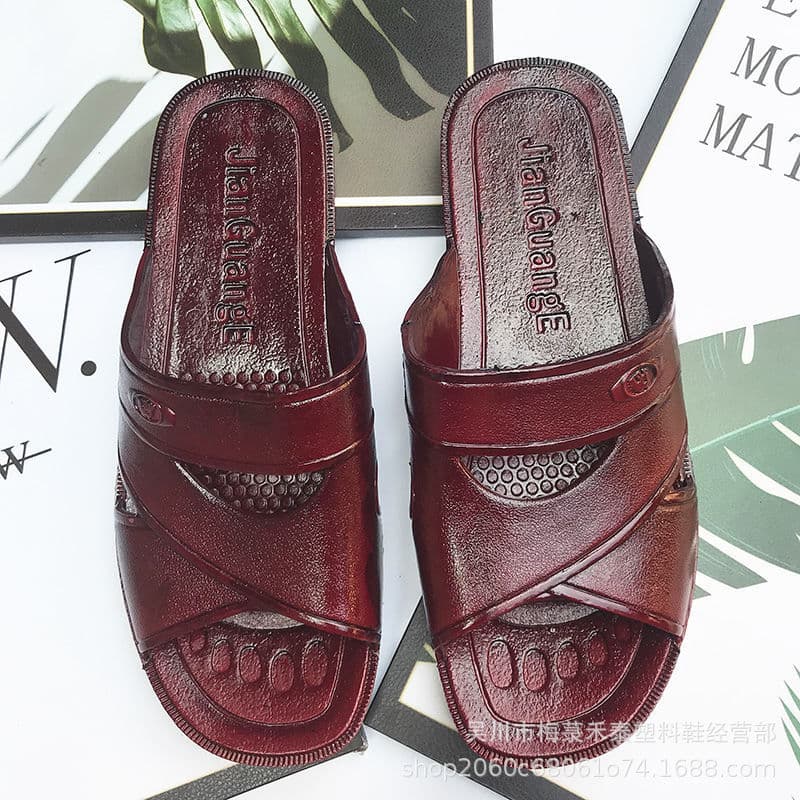 Plastic Slippers Men's Summer Non-Slip Flat Slippers for the Elderly Craft Retro Bathroom Home Dad Oil Slippers
