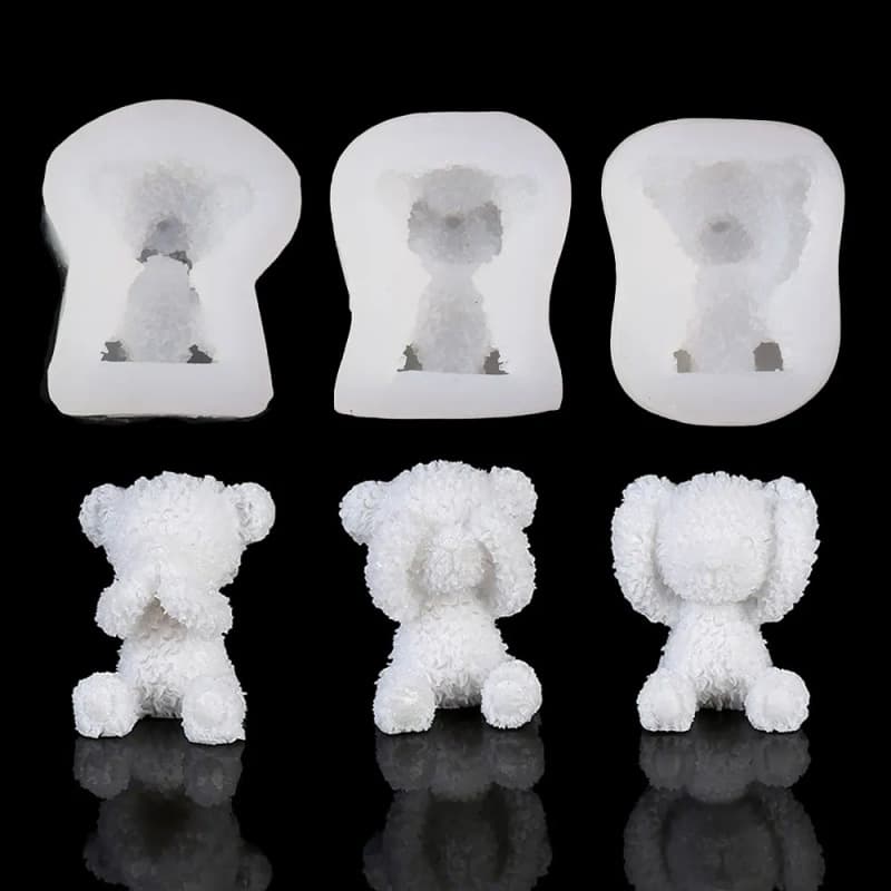 Cover your eyes, ears, mouth bear mold aromatherapy plaster mold DIY cartoon lion twistle silicone mold baking mold
