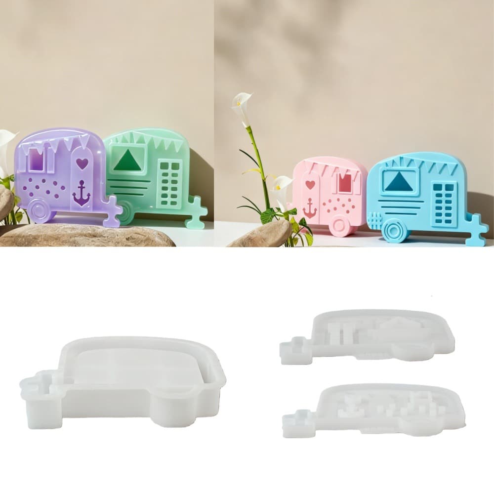 S2502+S2503+S2504 Camping Trailer Bottom Tray Front Cover Decorative Cement Plaster Mold DIY Silicone Cake