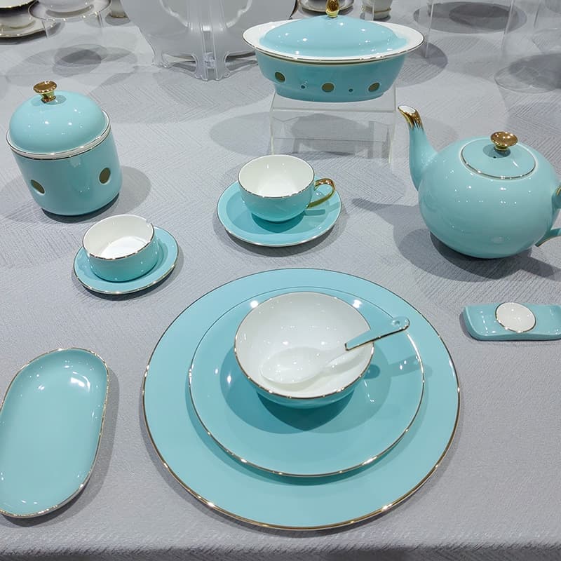 Hotel club high-end bone china color glaze tableware set Phnom Penh Lady blue glaze winning banquet table set direct supply