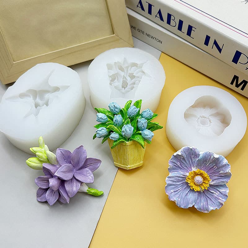 Best-selling silicone mold for cross-border market: Poppy, Freesia, Tulip potted plant mold for DIY mousse decoration and plaster mold