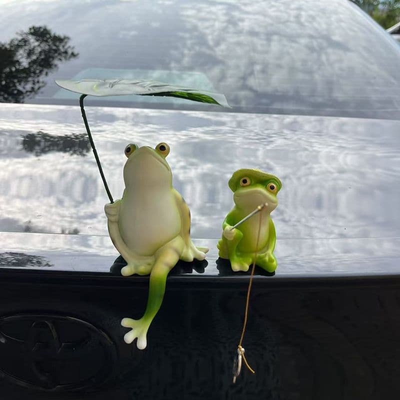 Leisurely Sitting Frog with Umbrella Frog Fishing Creative Doll Car Rear Console Ornament Garden Decor