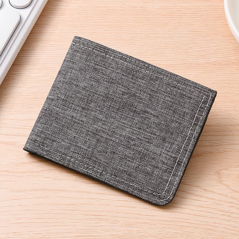 Men's Short Canvas Wallet Zipper Pocket Thin Denim Material No Tag Simple Design Quality Leather Goods from Mainland China