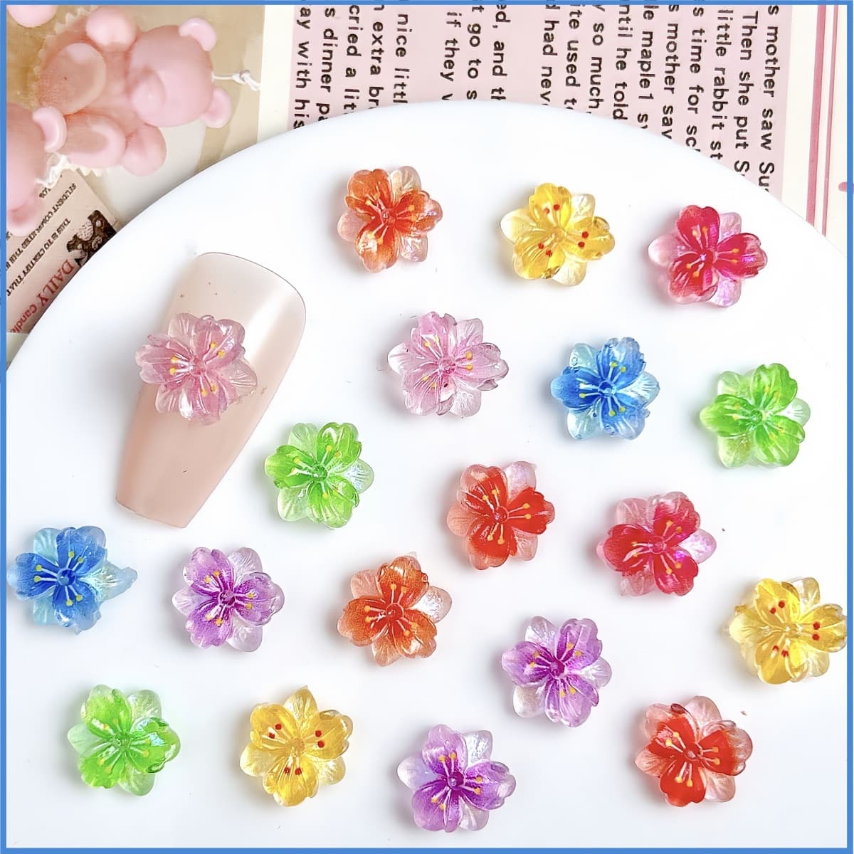 Hot-selling Double-layer Ice Transparent Five-petal Flower Nail Art Ornament 3D Flower Resin Rhinestone Press-on Nail Accessory Phone Case DIY