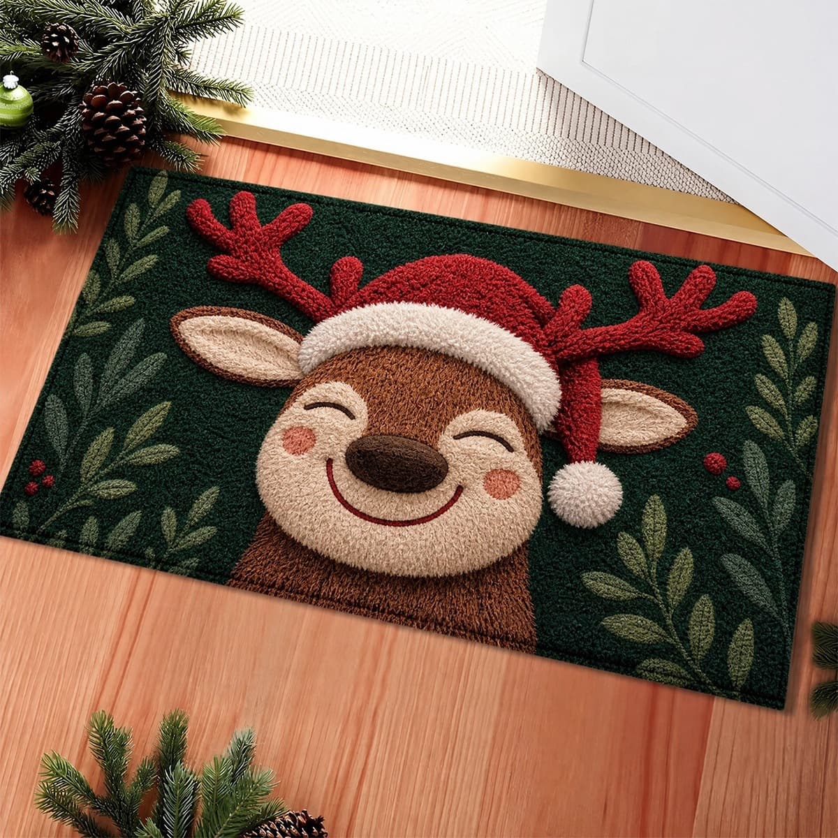 Cute Christmas Decoration Floor Mat for Home Entryway, Wear-Resistant Shoe Changing Doormat, Bathroom Absorbent Mat, In Stock