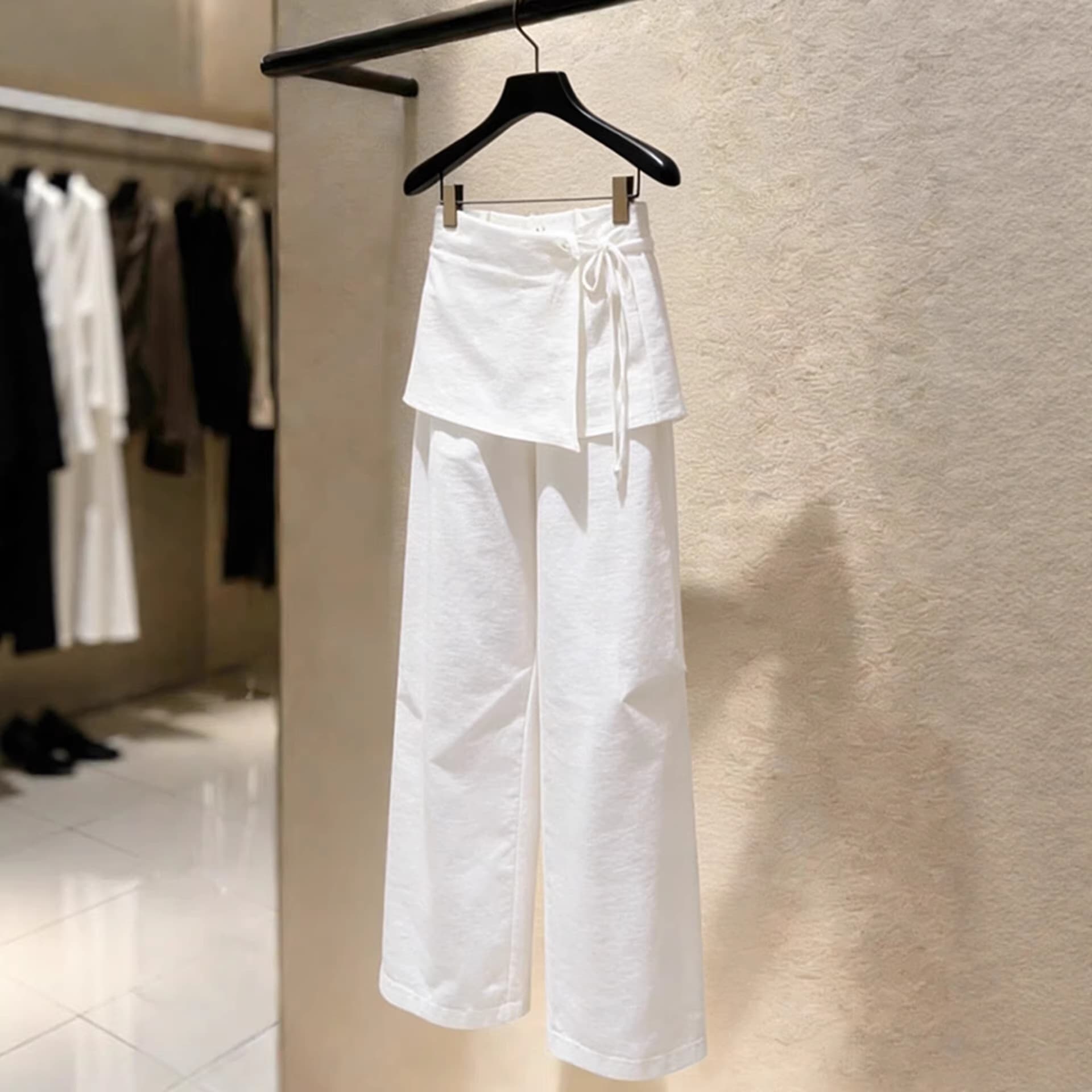 American style street design fake two-piece wide-leg pants spring style versatile high-waisted slim casual pants butt curtain trousers