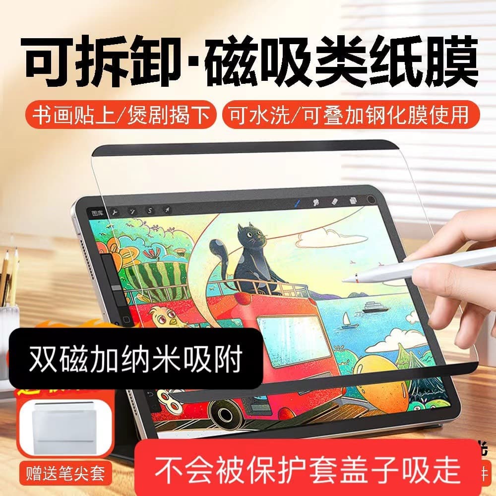 Magnetic Detachable Paper-like Film for iPad, Glue-Free Electrostatic Adsorption Eye Protection for Apple Devices