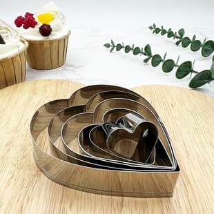 Heart Vegetable Fruit Cutter Mold Baking Cookie Fondant Mold Mousse Ring 6-Piece Stainless Steel Heart Cookie Mold