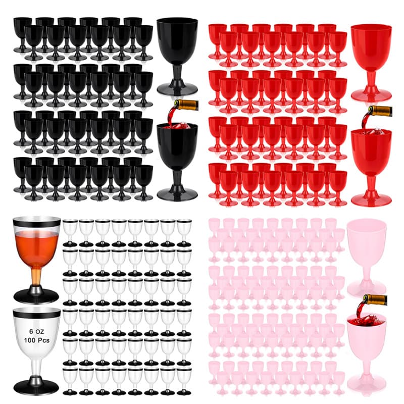 6oz Reusable Plastic Wine Glasses for Weddings Birthdays Parties, Red Pattern Plastic Goblets