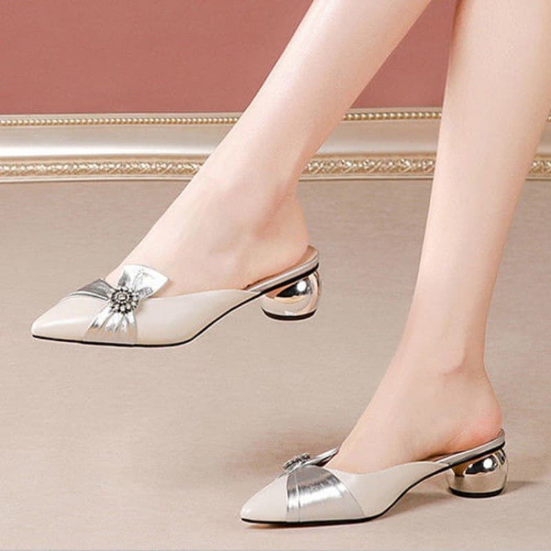 Lazy Ladies New Baotou Red Thick Heel Summer 2022 Half Slippers Women's Medium Heel Fashion Outer Wear Sandals Women's Slippers